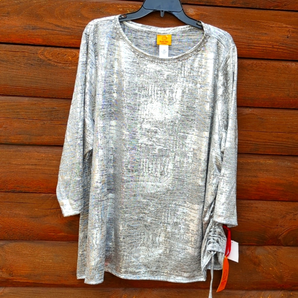 Ruby Rd. 3x, Silver foil silky blouse